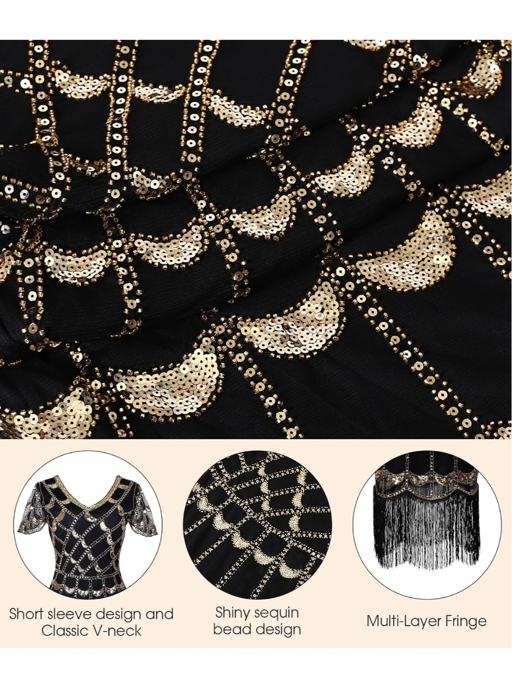New 1920SFringed Sequin Dresses Set, Roaring 20s Costume Gatsby Style - Picture 3 of 3